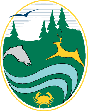 WDFW Logo with deer, salmon and crab